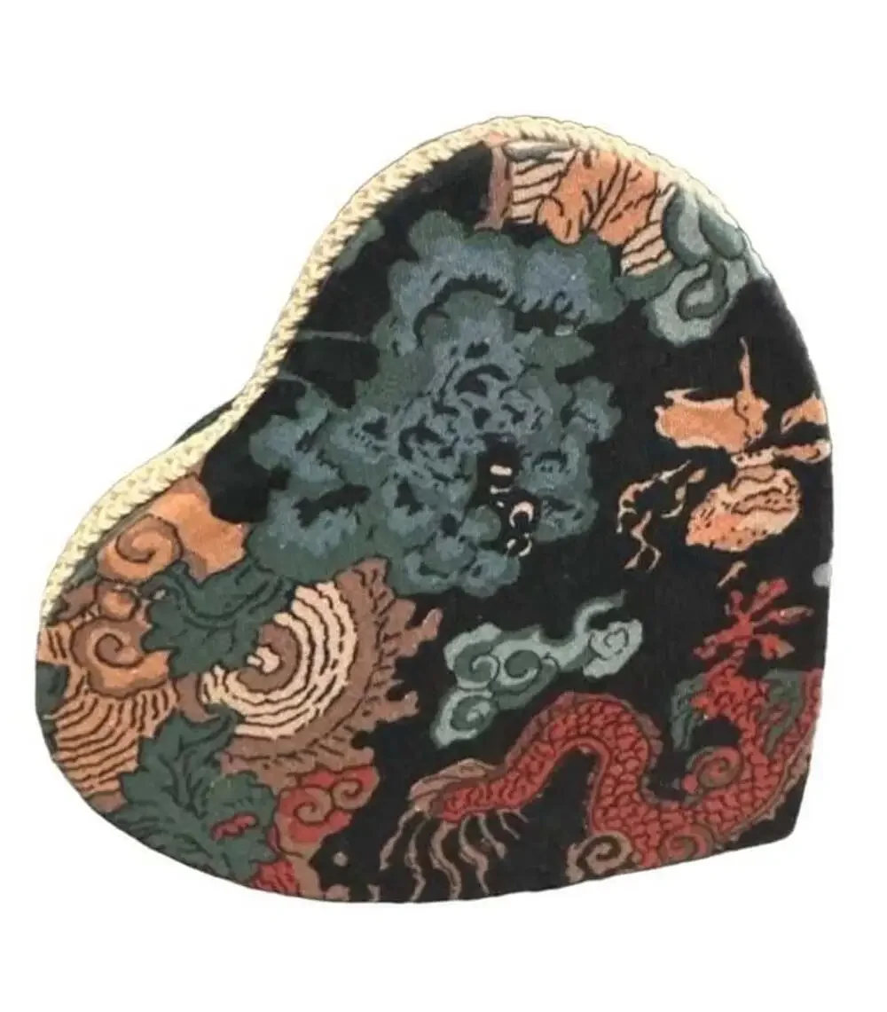 Heart Shaped Storage Box with Asian Dragon and Floral Tapestry Fabric